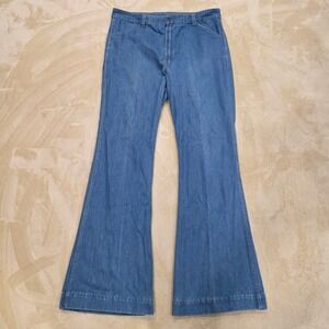 Vintage 70s Four Seasons by KALI Denim Flare Bell Bottom Jeans 38x35.5 Rainbow